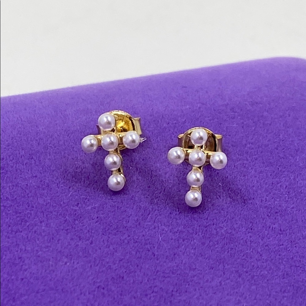 💛 Elegant 18k Gold Plated 925 Pearl Cross Earrings